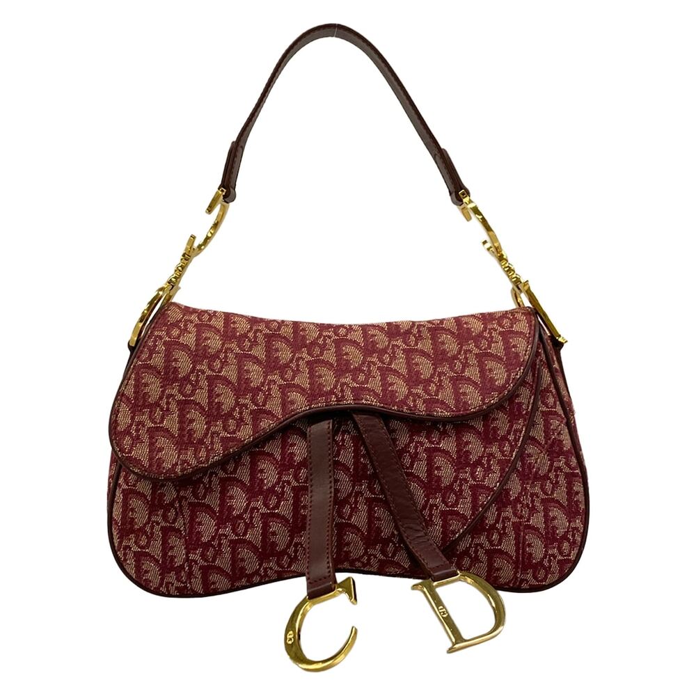 Christian Dior Trotteur Shoulder Bag Beige Red
